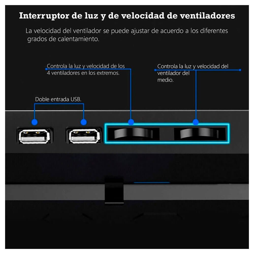 Laptop Gamer Cooler para laptop Nouxi Iceman 1, LED Azul, 5 Coolers, 1400 RPM, 7 Niveles, Laptops de 12" a 17" Cooler para laptop Nouxi Iceman 1, LED Azul, 5 Coolers, 1400 RPM, 7 Niveles, Laptops de 12" a 17" - Imagen 5