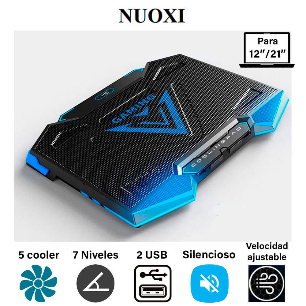 Laptop Gamer Cooler para laptop Nouxi Iceman 1, LED Azul, 5 Coolers, 1400 RPM, 7 Niveles, Laptops de 12" a 17" Cooler para laptop Nouxi Iceman 1, LED Azul, 5 Coolers, 1400 RPM, 7 Niveles, Laptops de 12" a 17"