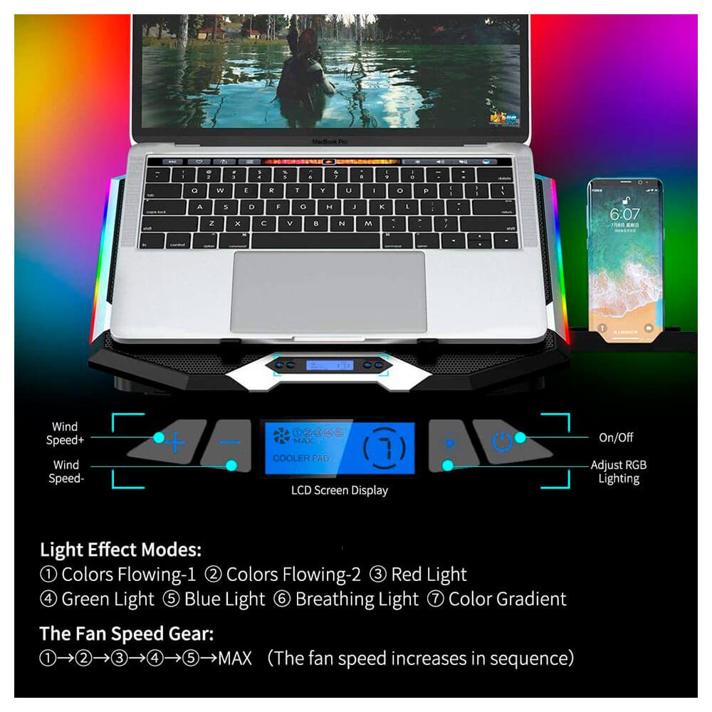 Laptop Gamer Cooler para laptop Ice Coorel K9, LED RGB, 6 Coolers, 2500 RPM, 6 Niveles, Laptops de 12" a 17" Cooler para laptop Ice Coorel K9, LED RGB, 6 Coolers, 2500 RPM, 6 Niveles, Laptops de 12" a 17" - Imagen 2