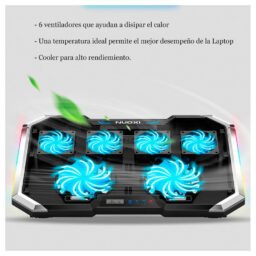 Cooler para laptop Nouxi Q8, LED RGB, 6 Coolers, 1400 RPM, 7 Niveles, Laptops de 12" a 18"