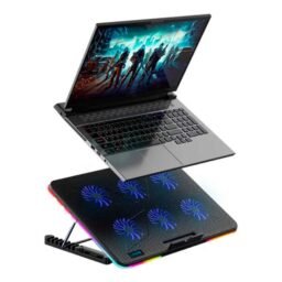 Cooler para laptop Coolcold F5, LED RGB, 6 Coolers, 2100 RPM, 7 Niveles, Laptops de 12" a 17"
