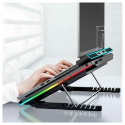 Cooler para laptop Coolcold F5, LED RGB, 6 Coolers, 2100 RPM, 7 Niveles, Laptops de 12" a 17"