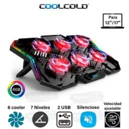 Cooler para laptop Coolcold K40, 6 Coolers, 2900 RPM, 7 Niveles, Laptops hasta 17"