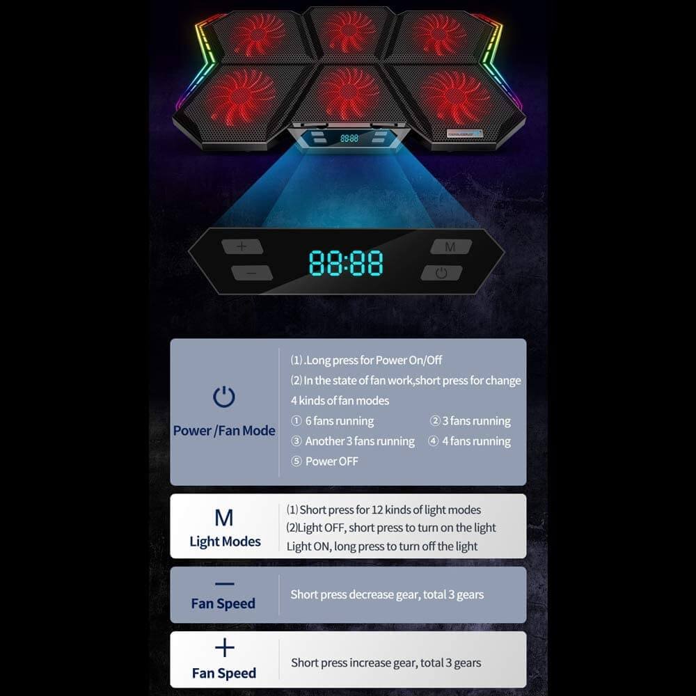 Laptop Gamer Cooler para laptop Coolcold K40, 6 Coolers, 2900 RPM, 7 Niveles, Laptops hasta 17" Cooler para laptop Coolcold K40, 6 Coolers, 2900 RPM, 7 Niveles, Laptops hasta 17" - Imagen 5