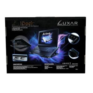 Cooler iDock Luxar, LED azul, 2 Coolers, 1500 RPM, 6 Niveles, Laptops hasta 15"