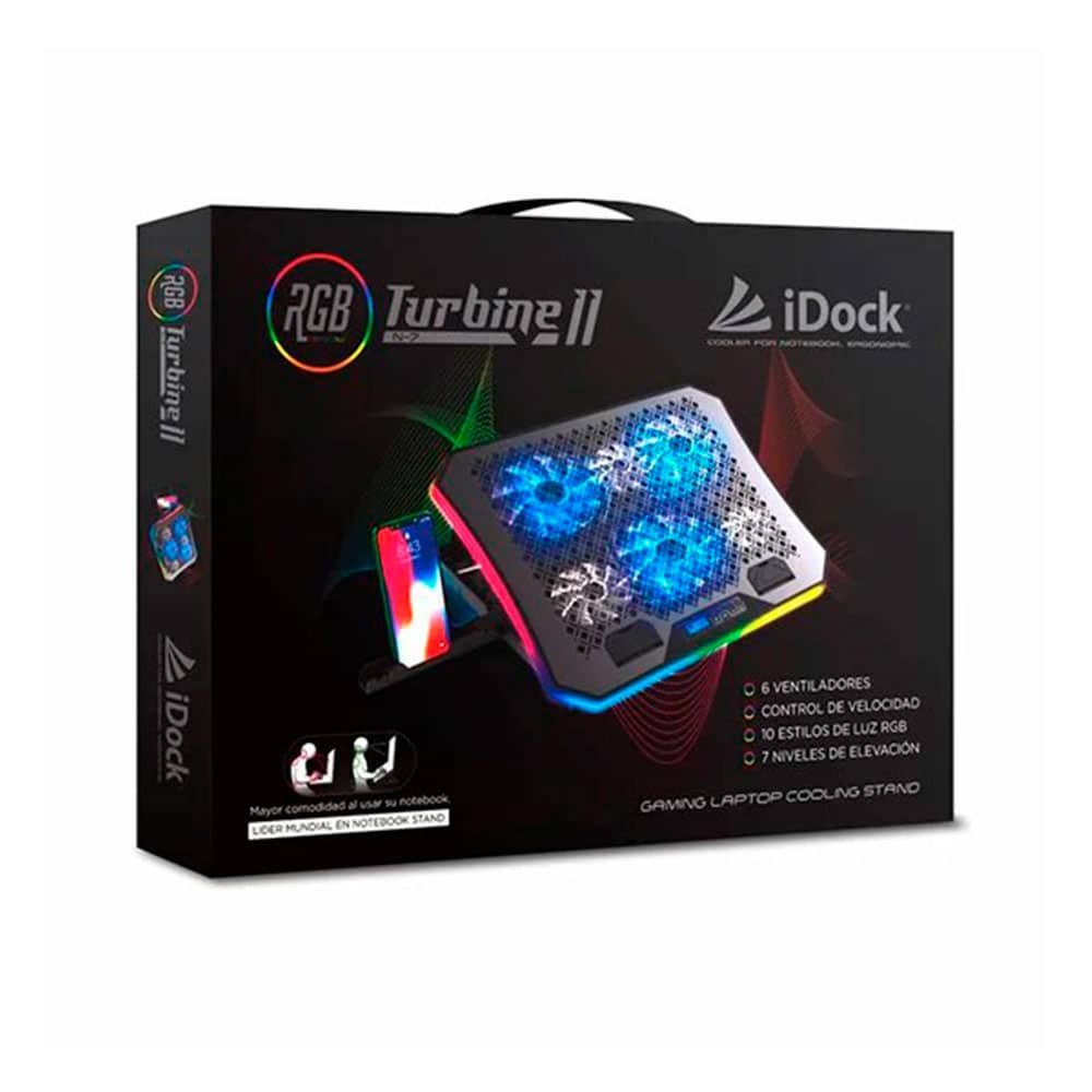 Laptop Gamer Cooler iDock N7 Turbine II, LED RGB, 6 Ventiladores, 2000 RPM, 7 Niveles, Laptops hasta 17" Cooler iDock N7 Turbine II (1)