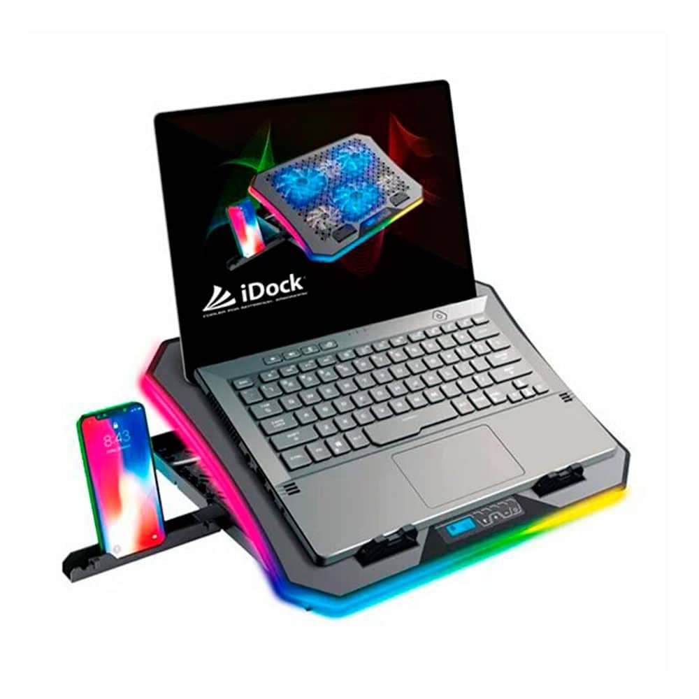 Laptop Gamer Cooler iDock N7 Turbine II, LED RGB, 6 Ventiladores, 2000 RPM, 7 Niveles, Laptops hasta 17" Cooler iDock N7 Turbine II, LED RGB, 6 Ventiladores, 2000 RPM, 7 Niveles, Laptops hasta 17" - Imagen 2