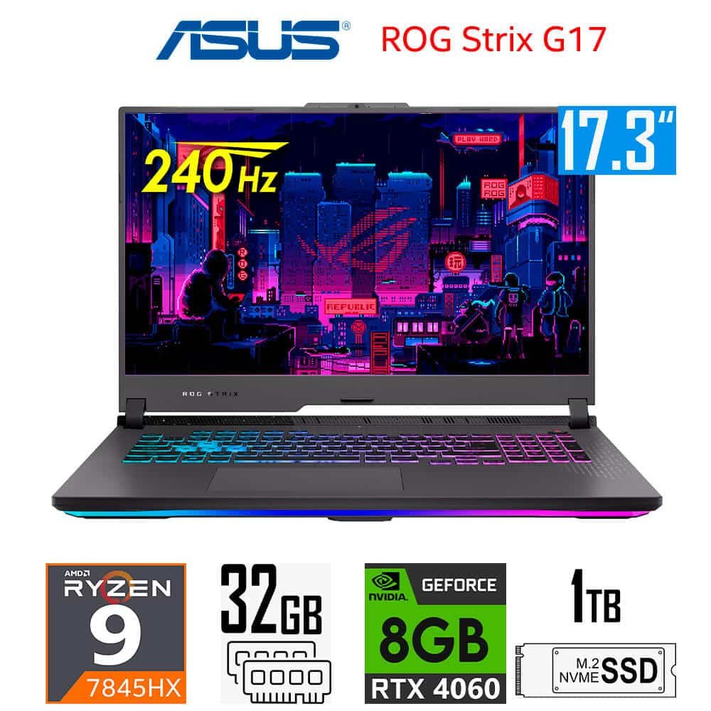 Laptop Gamer Asus ROG Strix G17 G713PV, Ryzen 9-7845HX, 8GB RTX4060, 32GB RAM, 1TB SSD, 17.3" WQHD 240Hz Asus ROG Strix G17 G713PV-WS94