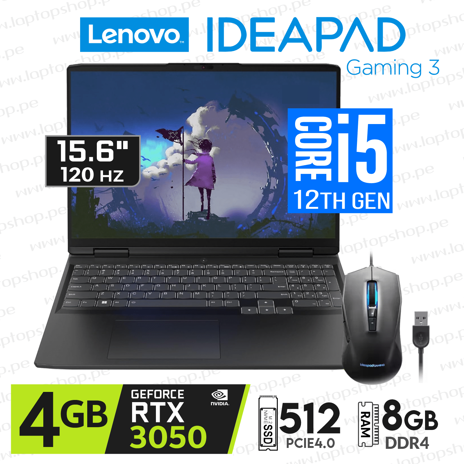 Laptop Gamer Lenovo IdeaPad 3 15IAH7, Core i5-12450H, 4GB RTX3050, 8GB RAM, 512GB SSD, 15.6" FHD 120Hz Lenovo IdeaPad 3 15IAH7, Core i5-12450H, 4GB RTX3050, 8GB RAM, 512GB SSD, 15.6" FHD 120Hz