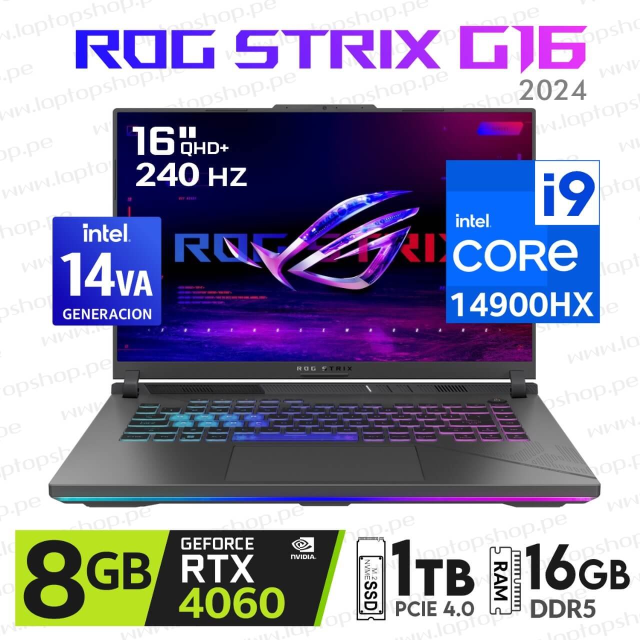 Laptop Gamer Asus ROG Strix G16 G614JVR 2024, Core i9-14900HX, 8GB RTX4060, 16GB RAM, 1TB SSD, 16" WQXGA 240Hz Asus ROG STRIX G16 G614JVR-ES94 (1)