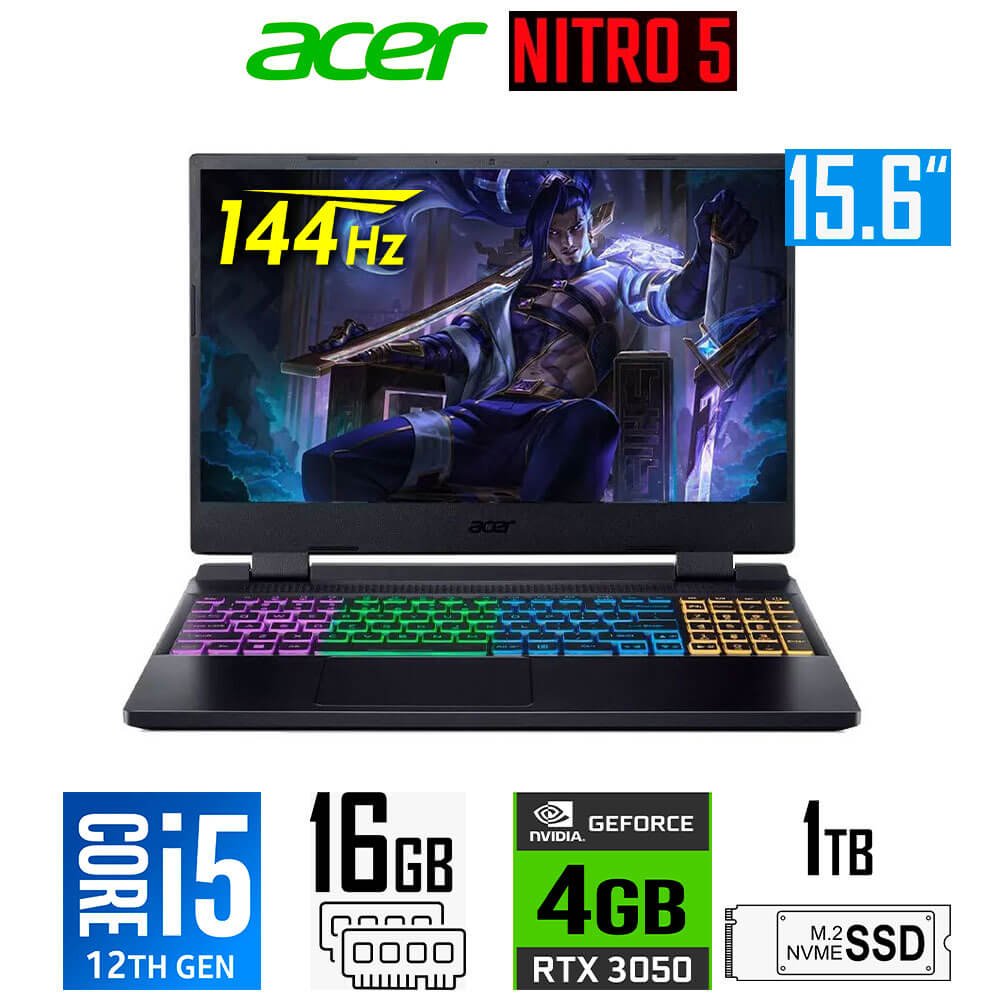 Laptop Gamer Acer Nitro 5 AN515, Core i5-12450H, 4GB RTX3050, 16GB RAM, 1TB SSD, 15.6" FHD 144Hz Acer Nitro 5 AN515-58-57VS (1)