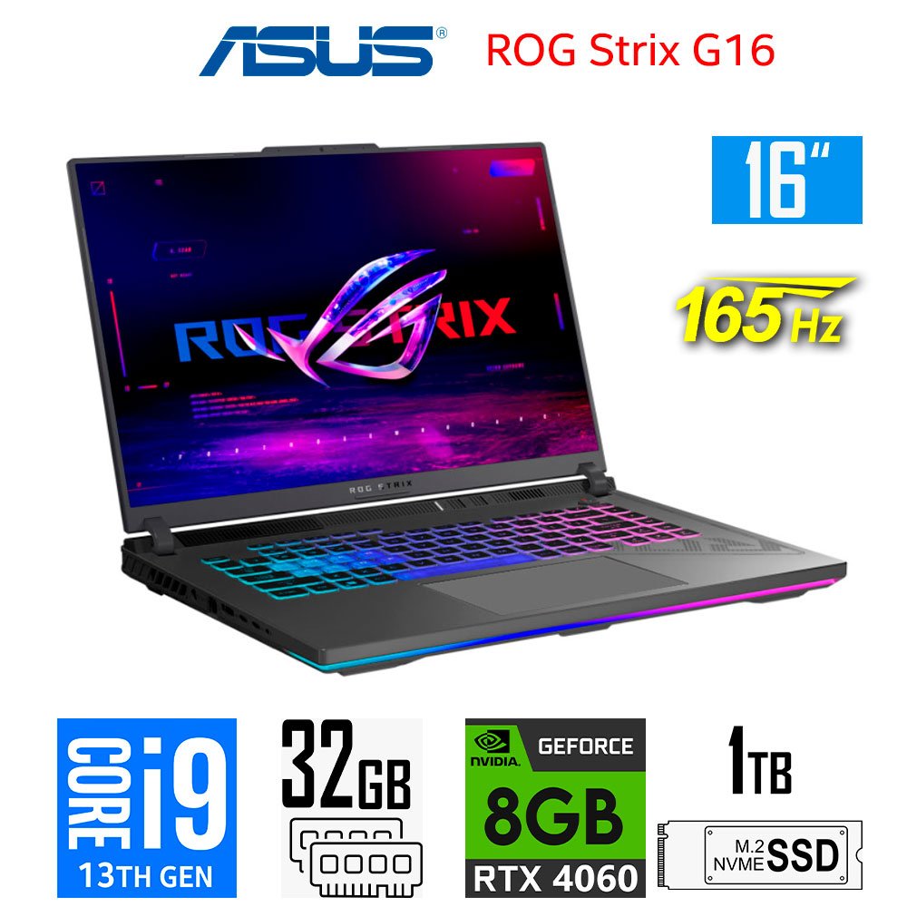 Laptop Gamer Asus ROG Strix G16 G614JV, Core i9-13980HX, 8GB RTX4060, 32GB RAM, 1TB SSD, 16" WUXGA 165Hz Asus ROG Strix G16 G614JV-IS96 (1)