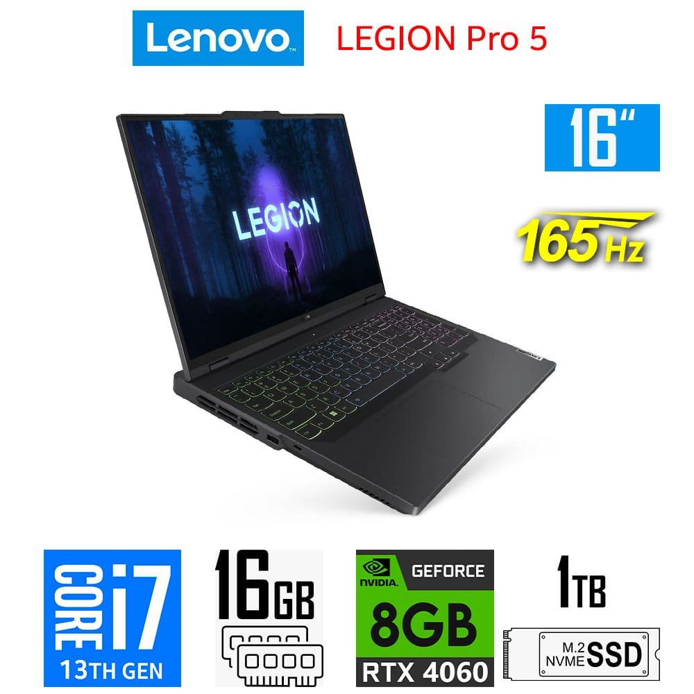 Laptop Gamer Lenovo Legion Pro 5 16IRX8, Core i7-13700HX, 8GB RTX4060, 16GB RAM, 1TB SSD, 16" WQXGA 165Hz Lenovo Legion Pro 5 16IRX8 82WK00H9CC