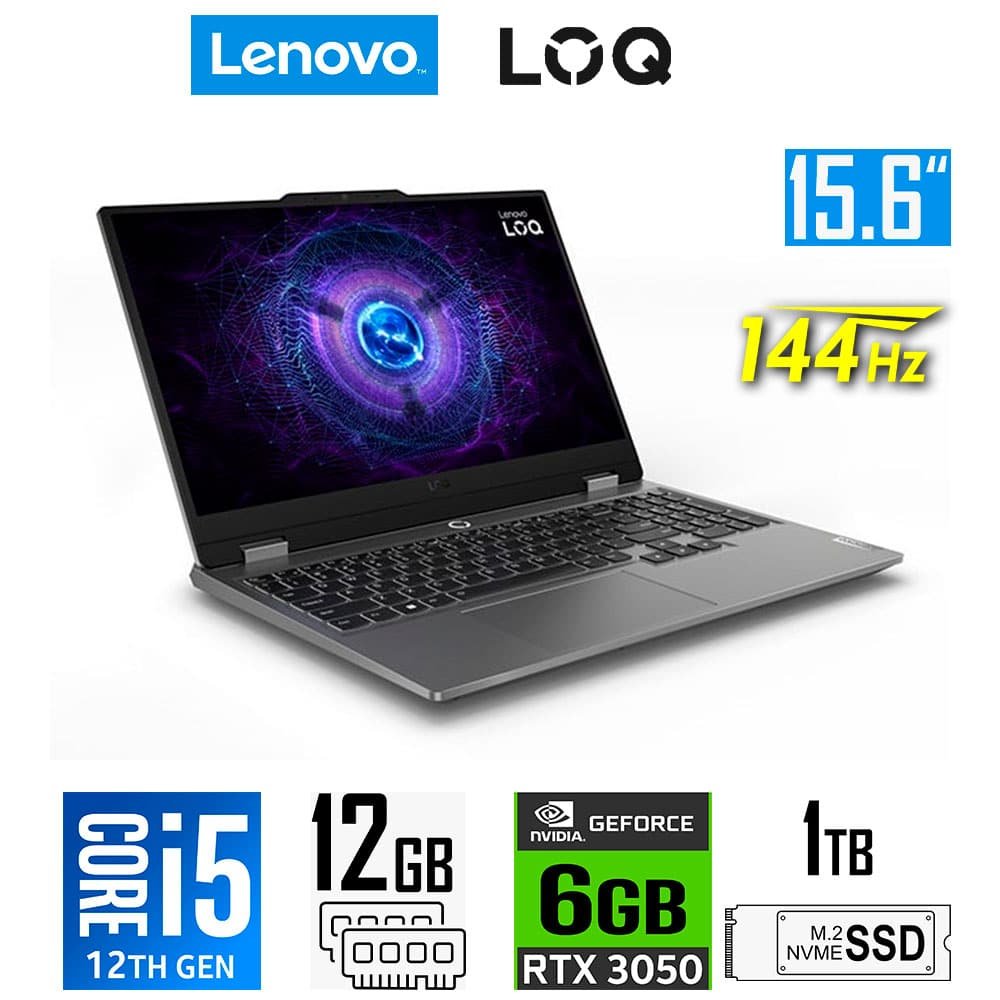 Laptop Gamer Lenovo LOQ 15IAX9, Core i5-12450HX, 6GB RTX3050, 12GB RAM, 1TB SSD, 15.6" FHD 144Hz Lenovo LOQ 15IAX9 83GS001CUS