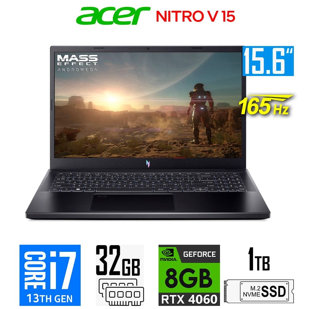 Laptop Gamer Acer Nitro V 15 ANV15, Core i7-13620H, RAM 32GB, 8GB RTX4060, 1TB SSD, 15.6" FHD 165Hz Acer Nitro V 15 ANV15-51-77DQ