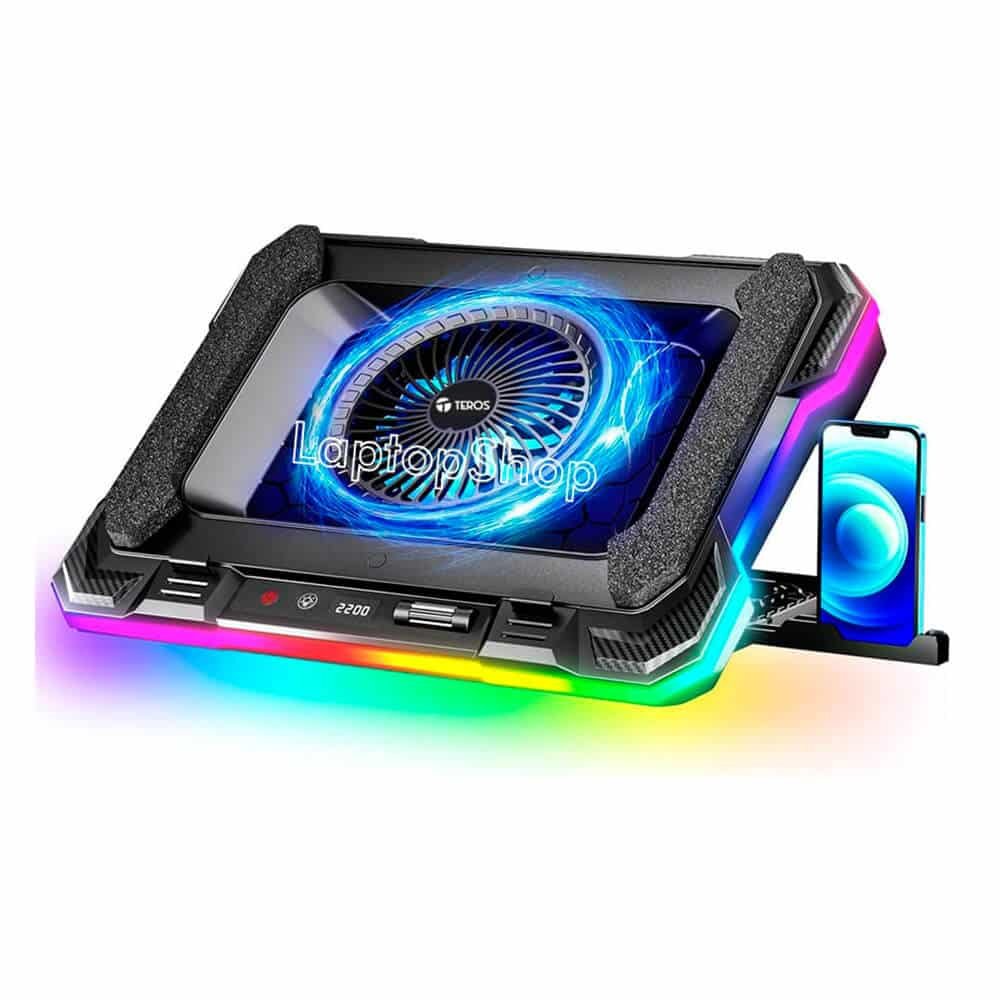 Laptop Gamer Cooler para laptop Teros, 2200RPM, 7 Niveles, Luces RGB, pantalla LCD, Laptops hasta 19" Cooler para laptop Teros RGB (1)