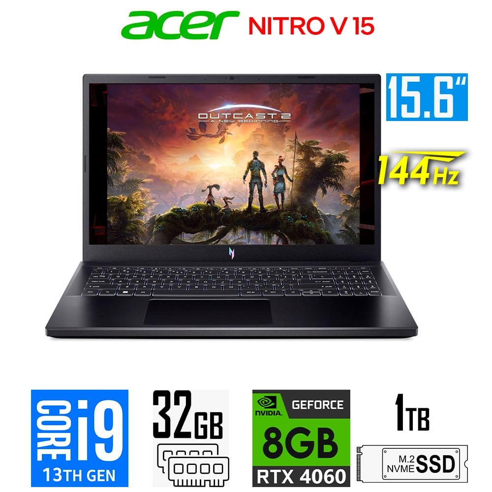 Laptop Gamer Acer Nitro V 15 ANV15, Core i9-13900H, 8GB RTX4060, 32GB RAM, 1TB SSD, 15.6" FHD 144Hz Acer Nitro V 15 ANV15-51-93PU