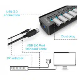 Alternative view of Puertos HUB Idock 10 Puertos USB 3.0 con adaptador de corriente