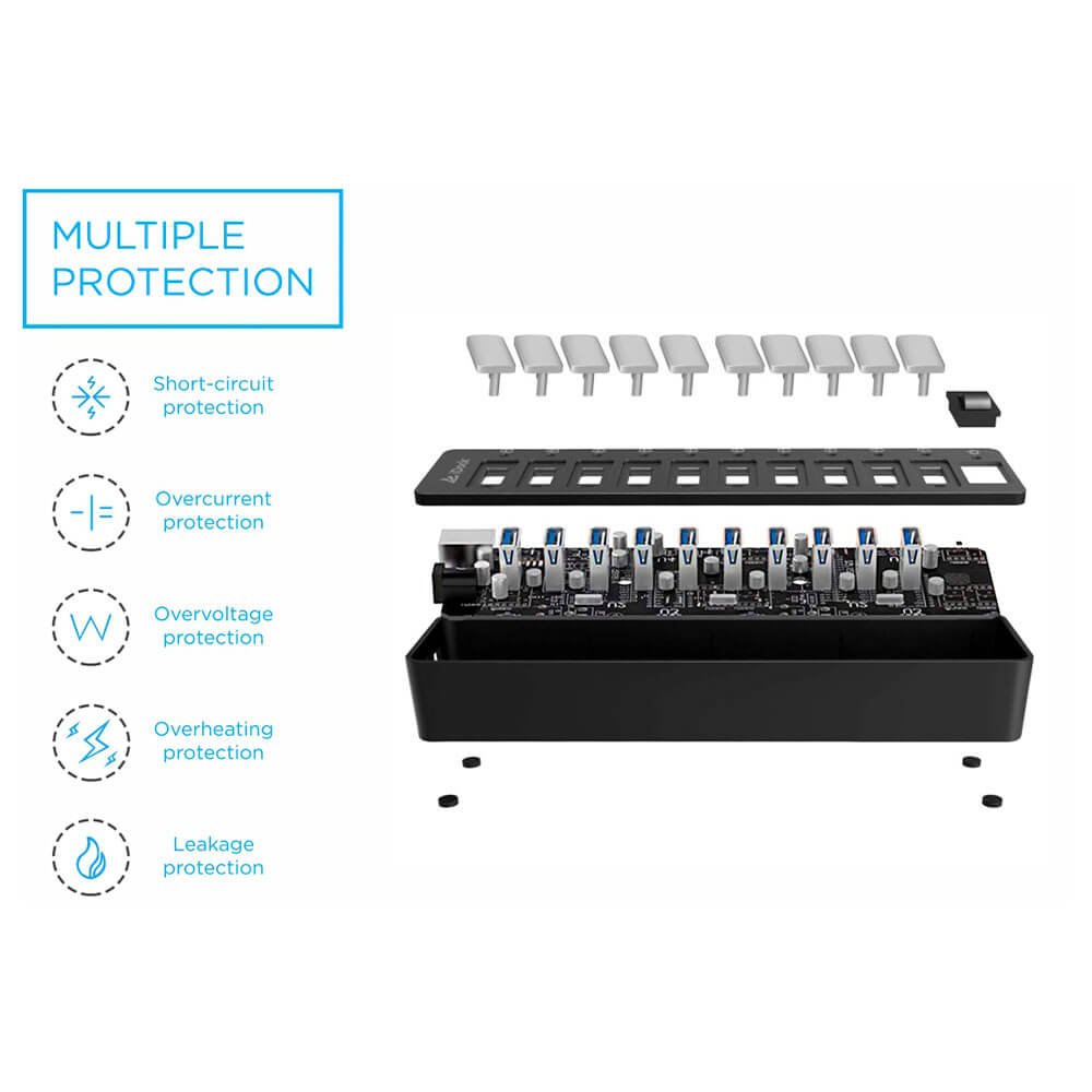 Laptop Gamer Puertos HUB Idock 10 Puertos USB 3.0 con adaptador de corriente Puertos HUB Idock 10 Puertos USB 3.0 con adaptador de corriente - Imagen 3