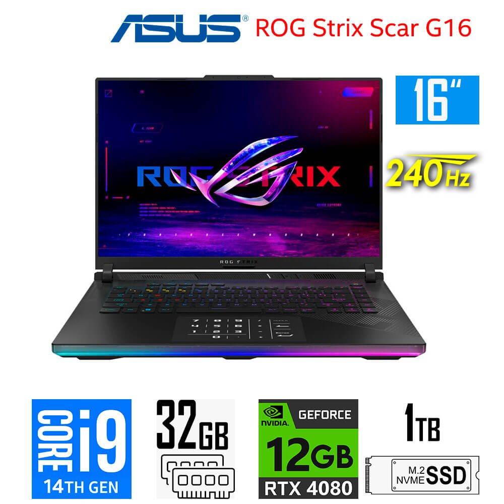 Laptop Gamer Asus ROG Strix Scar 16 G634JZR, Core i9-14900HX, 12GB RTX4080, 32GB RAM, 1TB SSD, 16" WQXGA 240Hz Asus ROG Strix Scar 16 G634JZR-XS96 (1)