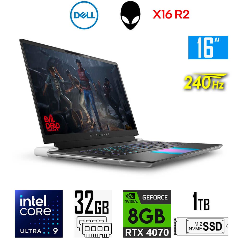 Laptop Gamer Dell Alienware X16 R2, Core Ultra 9-185H, 8GB RTX4070, 32GB RAM, 1TB SSD, 16" QHD+ 240Hz Dell Alienware X16 R2 AW16R2-9517SLV