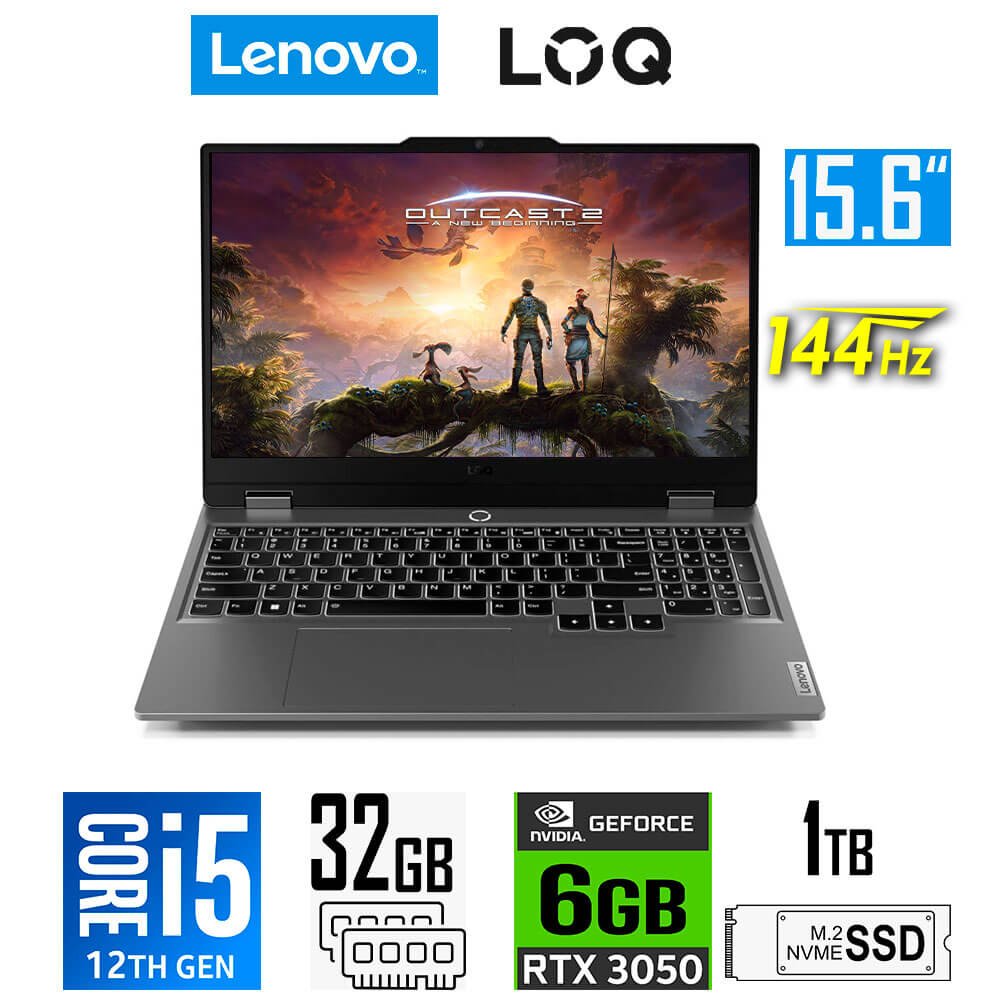 Laptop Gamer Lenovo LOQ 15IAX9, Core i5-12450HX, 6GB RTX3050, 32GB RAM, 1TB SSD, 15.6" FHD 144Hz Lenovo LOQ 15IAX9 83GS006WLM (00)