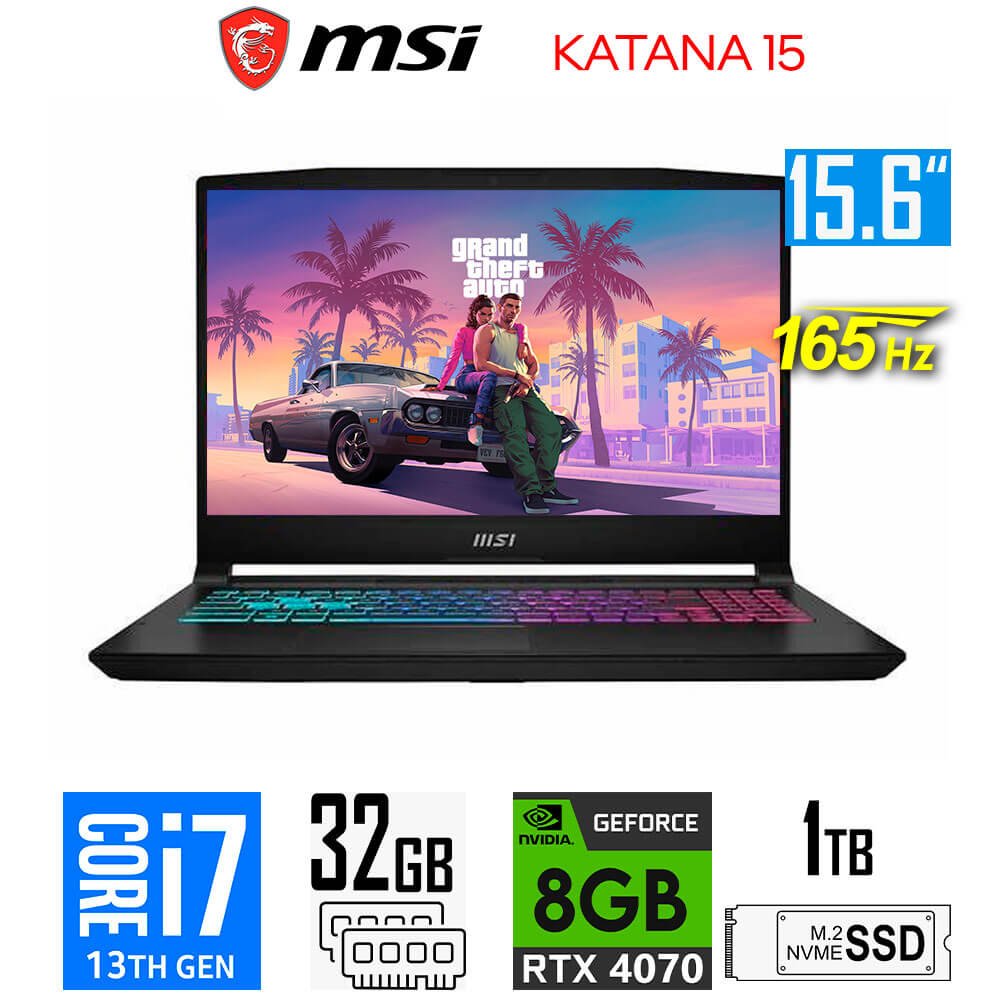 Laptop Gamer MSI Katana 15 B13VFK, Core i7-13620H, 8GB RTX4070, 32GB RAM, 1TB SSD, 15.6" FHD 165Hz MSI Katana 15 B13VGK-2227US
