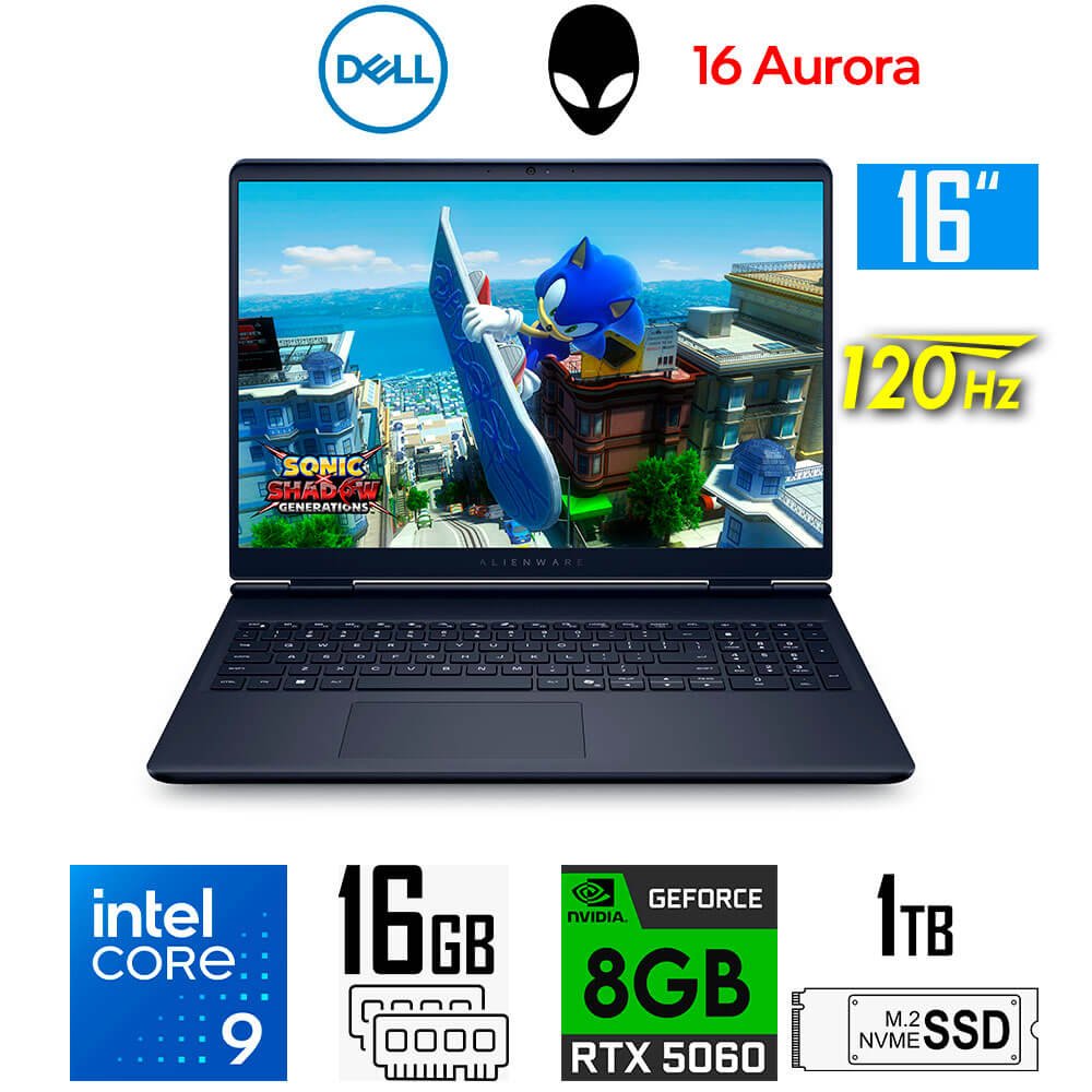 Laptop Gamer Dell Alienware 16 Aurora, Core 9-270H, 8GB RTX5060, 16GB RAM, 1TB SSD, 16" QHD+ 120Hz Dell Alienware 16 Aurora AC16250 (1)