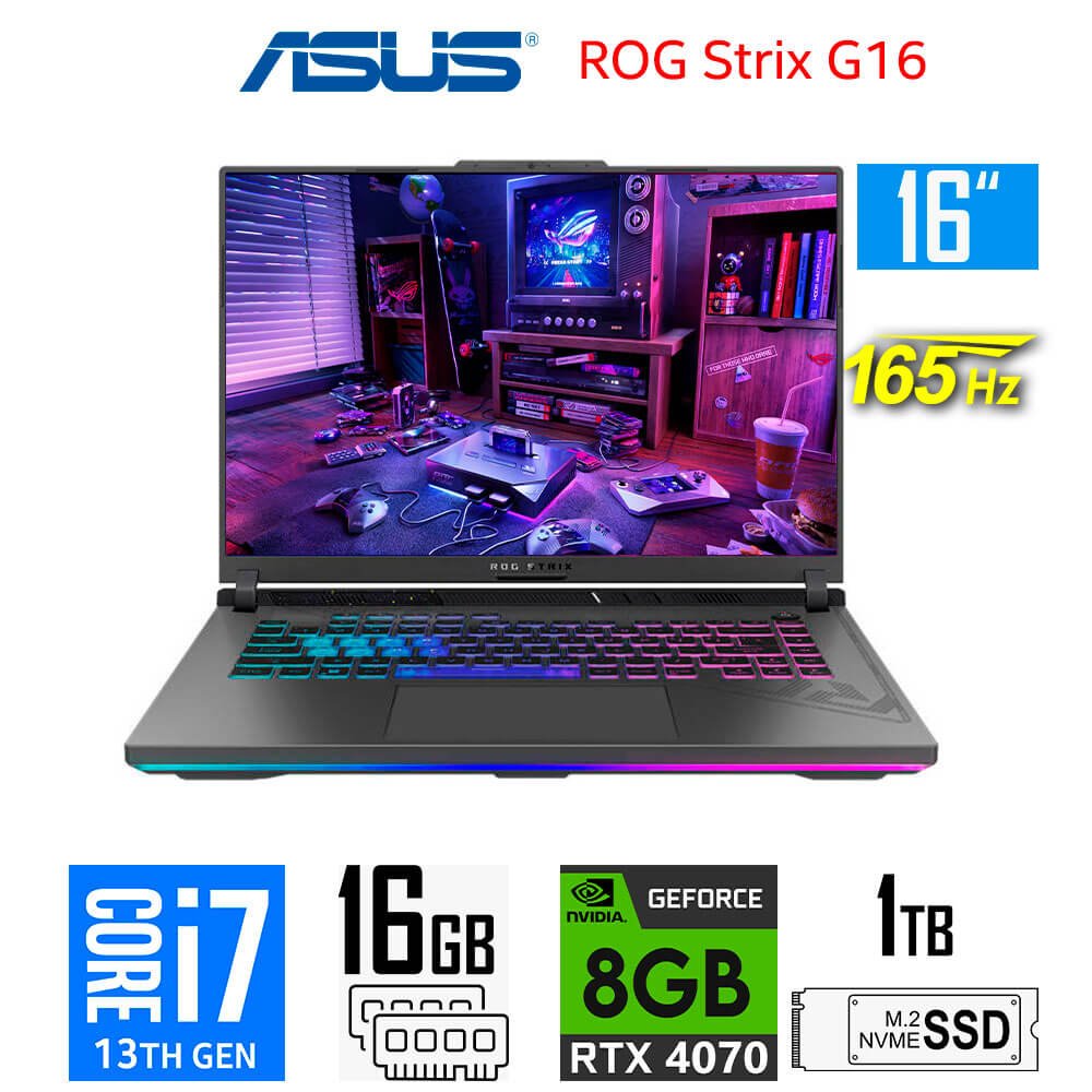 Laptop Gamer Asus ROG Strix G16 G614JI, Core i7-13650HX, 8GB RTX4070, 16GB RAM, 1TB SSD, 16" WQXGA 165Hz Asus ROG Strix G16 G614JI-SS74