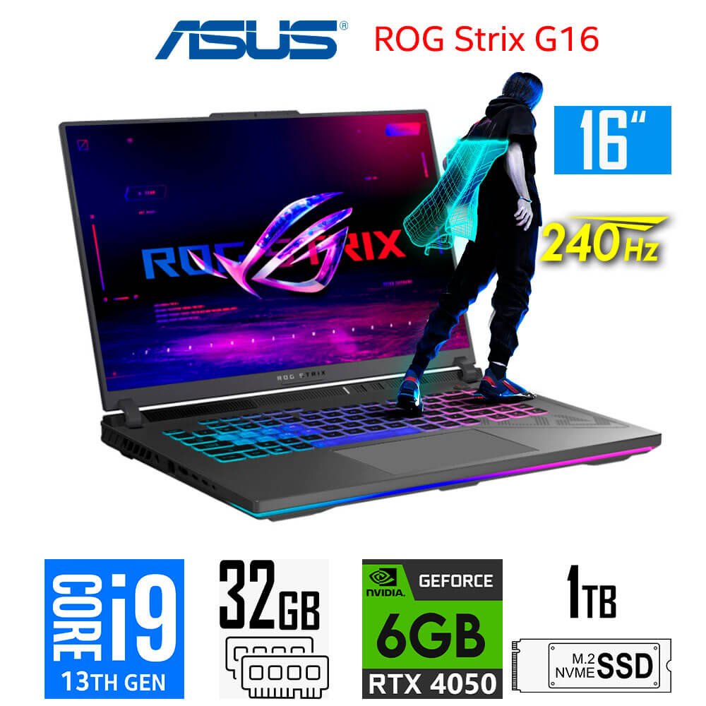 Laptop Gamer Asus ROG Strix G16 G614JU, Core i9-13980HX, 6GB RTX4050, 32GB RAM, 1TB SSD, 16" WQXGA 240Hz Asus ROG Strix G16 G614JU-ES94 (00)