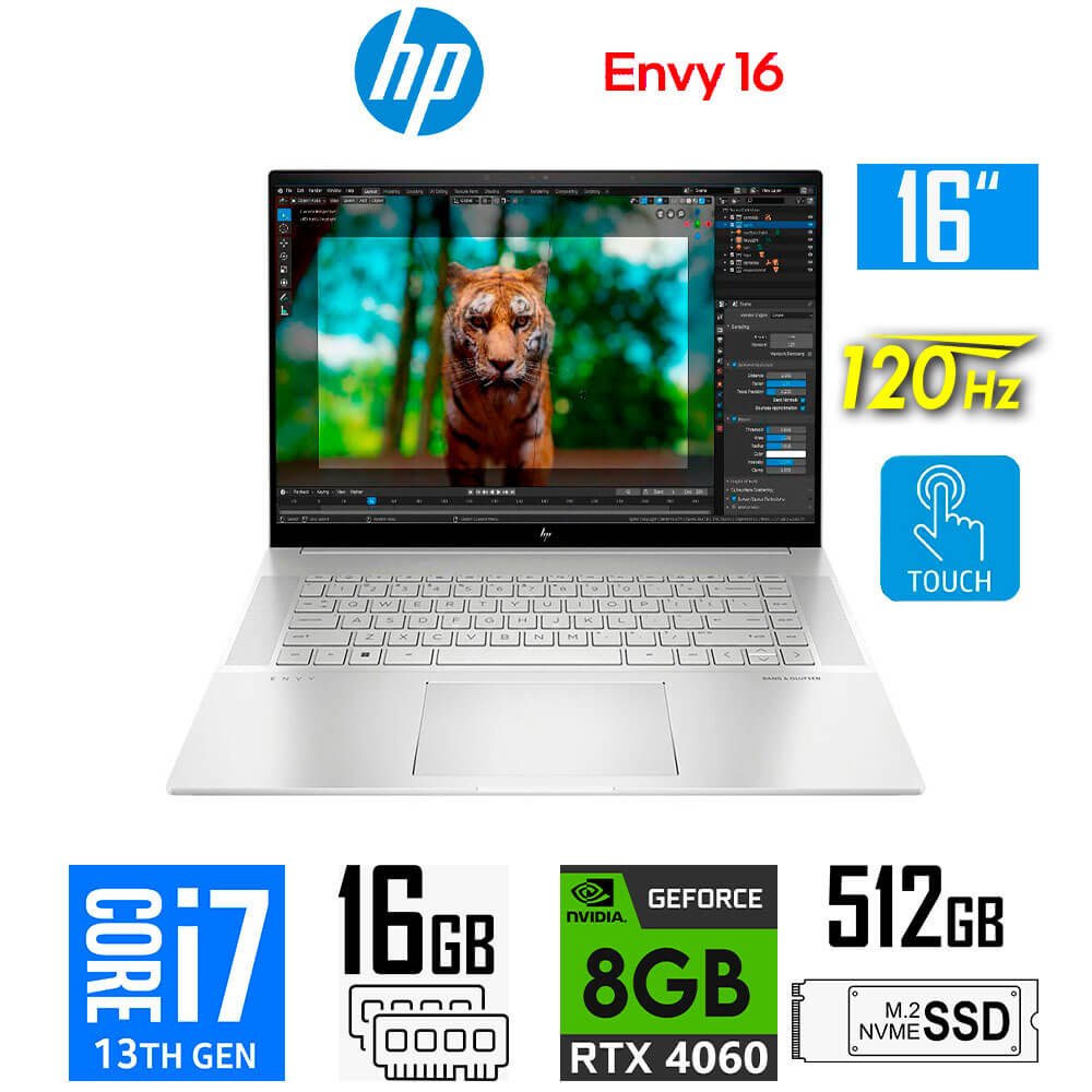 Laptop Gamer HP Envy 16 Gaming, Core i7-13700H, 8GB RTX4060, 16GB RAM, 512GB SSD, 16" WQXGA 120Hz Táctil HP Envy 16 16-H1020NR