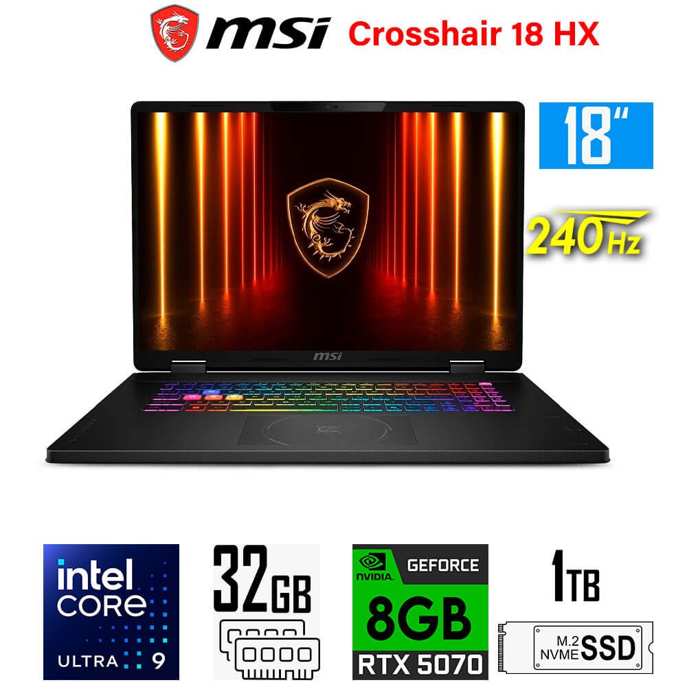 Laptop Gamer MSI Crosshair 18 HX AI, Core Ultra 9-275HX, 8GB RTX5070, 32GB RAM, 1TB SSD, 18" QHD+ 240Hz MSI Crosshair 18 HX IA 2XWGKG-012US (1)