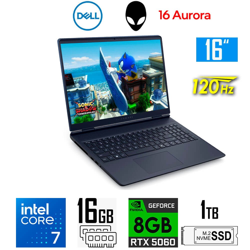 Laptop Gamer Dell Alienware 16 Aurora, Core 7-240H, 8GB RTX5060, 16GB RAM, 1TB SSD, 16" QHD+ 120Hz Dell Alienware 16 Aurora LAC16250-7469BLU-PUS (1)