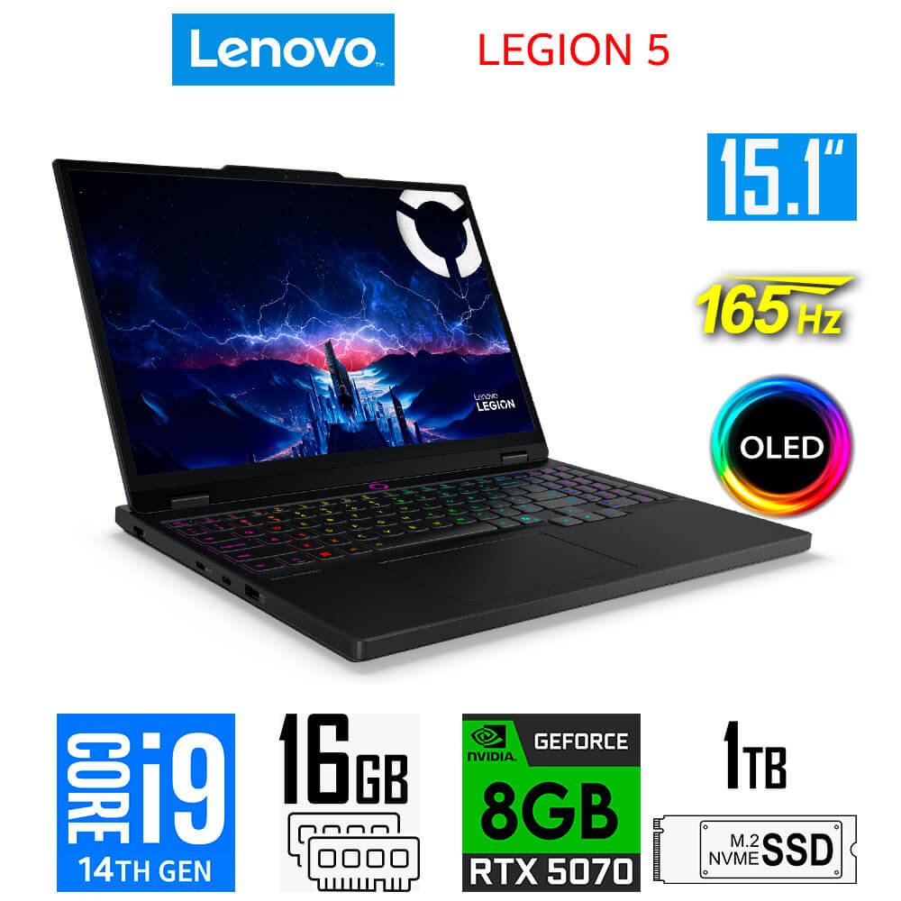 Laptop Gamer Lenovo Legion 5 15IRX10, Core i9-14900HX, 8GB RTX5070, 16GB RAM, 1TB SSD, 15.1" WQXGA OLED 165Hz Lenovo Legion 5 15IRX10 83LY0007US