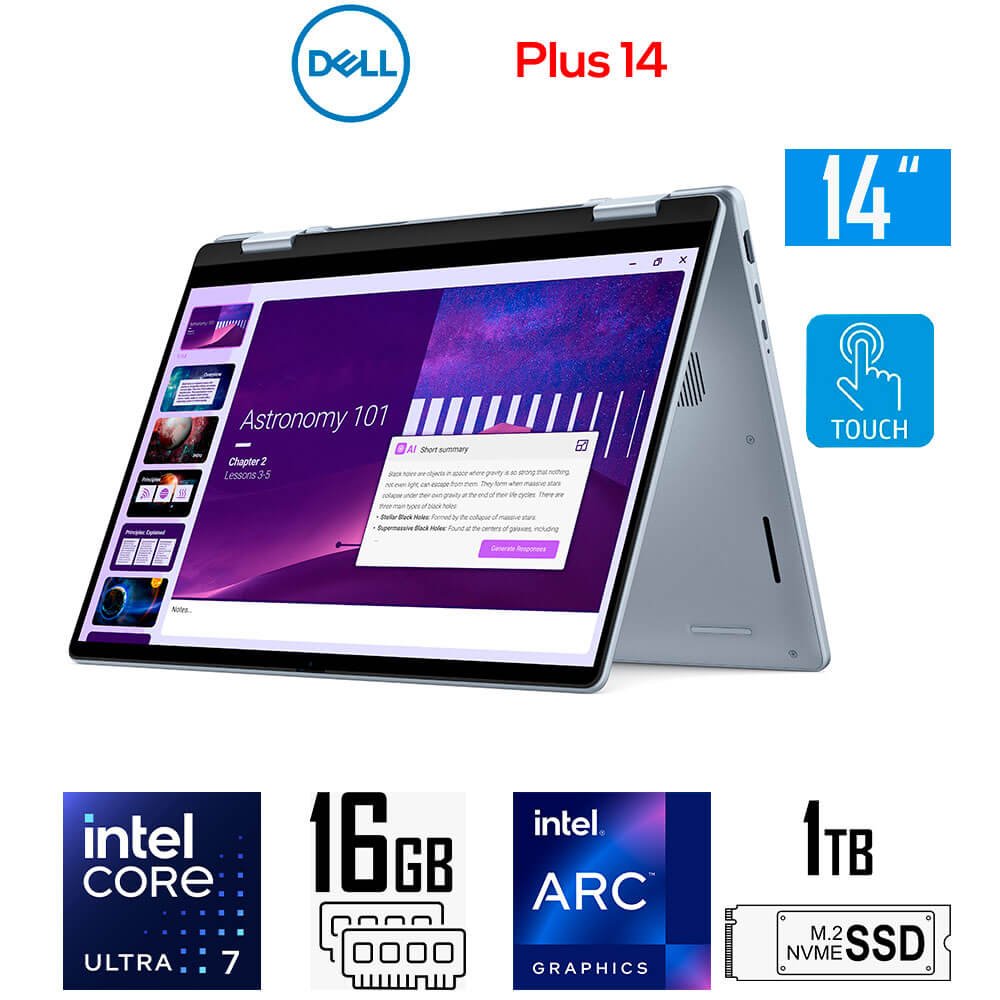 Laptop Gamer Dell Plus 14 (2-en-1), Core Ultra 7-256V, Intel Arc Graphics, 16GB RAM, 1TB SSD, 14" FHD+ Tactil Dell Plus 14 (2-en-1) LDB04250-7137BLU