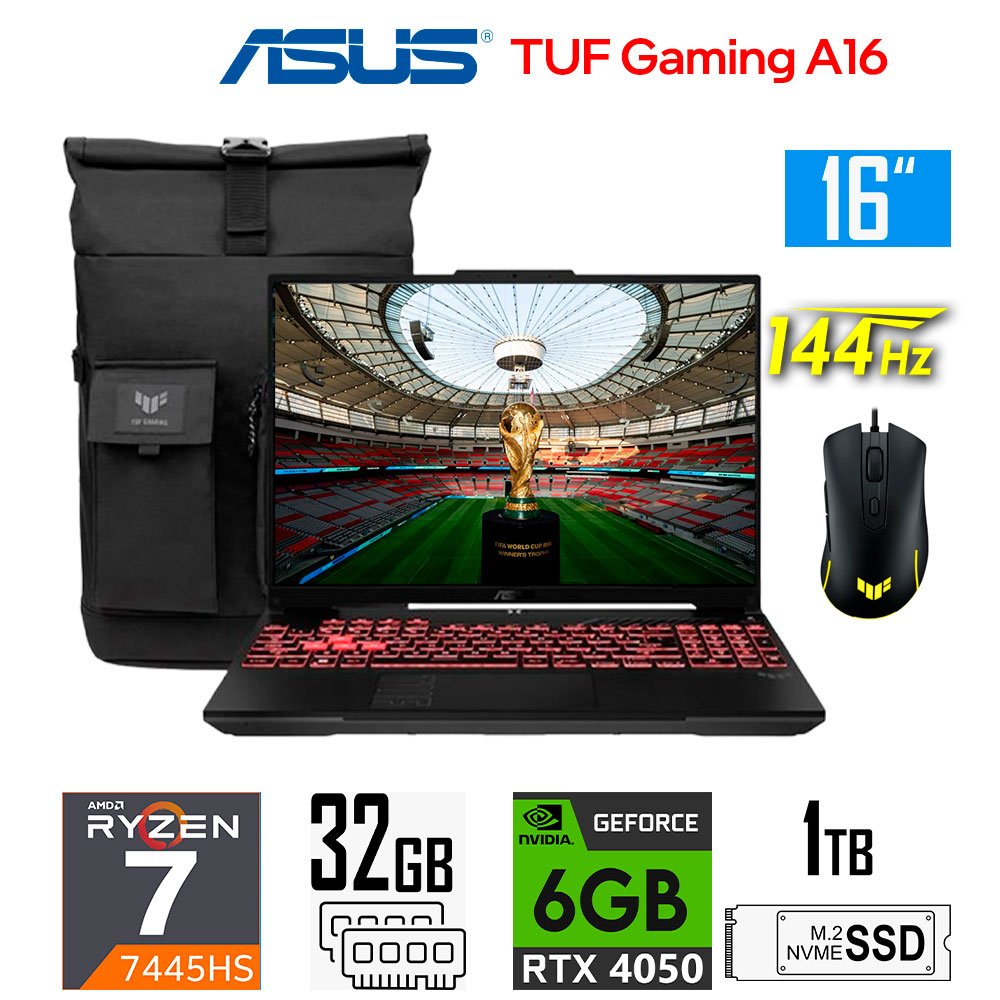 Laptop Gamer Asus TUF Gaming A16 FA607, Ryzen 7-7445HS, 6GB RTX4050, 32GB RAM, 1TB SSD, 16" WUXGA 144Hz Asus TUF Gaming A16 FA607NUG-RL216 (1)