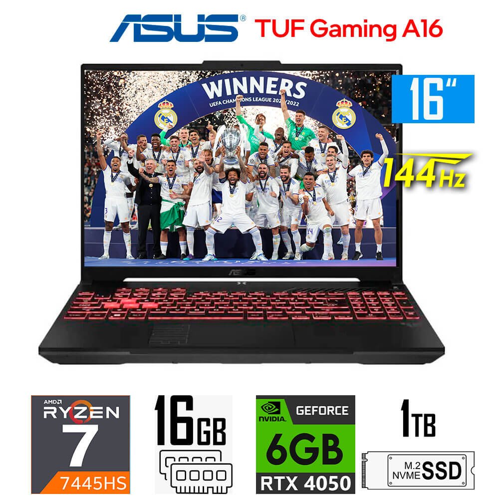 Laptop Gamer Asus TUF Gaming A16 FA607, Ryzen 7-7445HS, 6GB RTX4050, 16GB RAM, 1TB SSD, 16" WUXGA 144Hz Asus TUF Gaming A16 FA607NUG-WH73 (00)