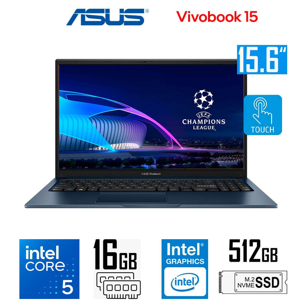 Laptop Gamer Asus Vivobook 15 X1504VA, Intel Core 5-120U, Intel Graphics, 16GB RAM, 512GB SSD, 15.6" FHD tactil Asus Vivobook 15 X1504VA-E84630