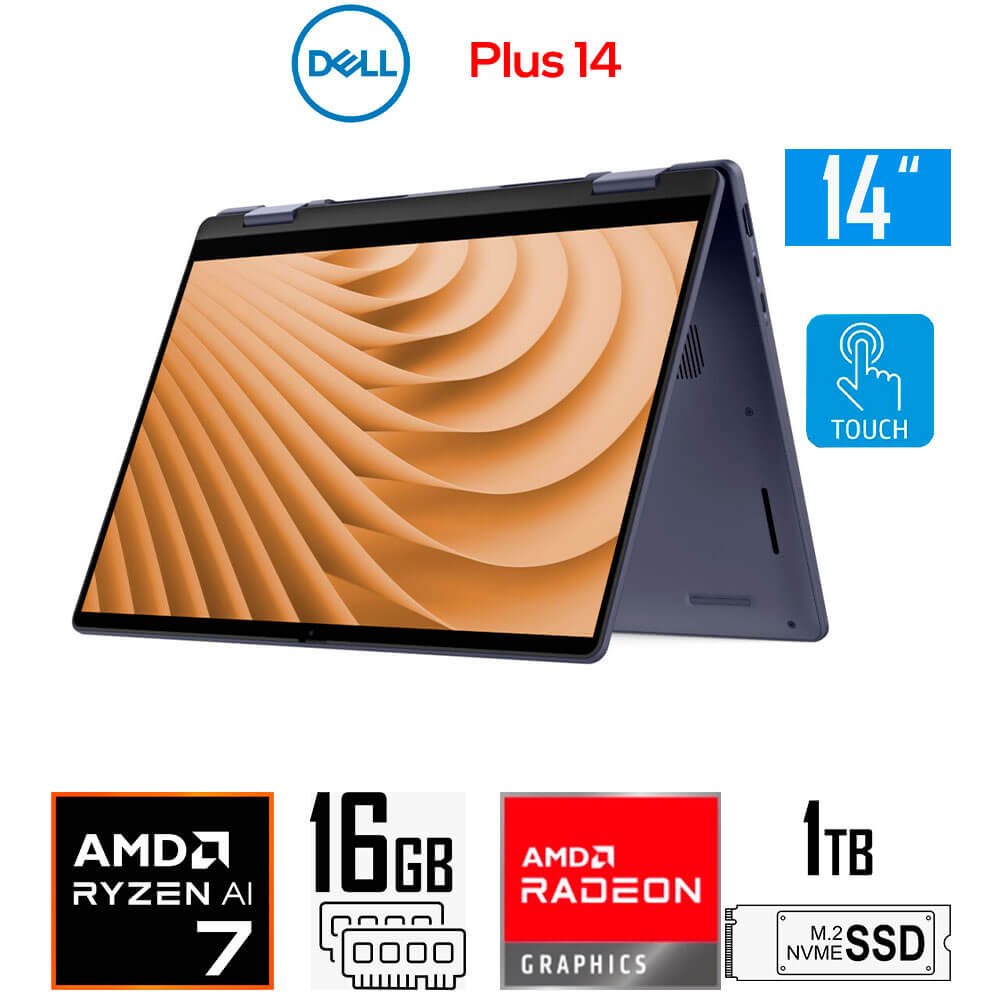 Laptop Gamer Dell Plus 14 (2-en-1), Ryzen AI 7-350, AMD Radeon 860M, 16GB RAM, 1TB SSD, 14" FHD+ Tactil Dell Plus 14 (2-en-1) LDB04255-A369BLU-PUS (1)