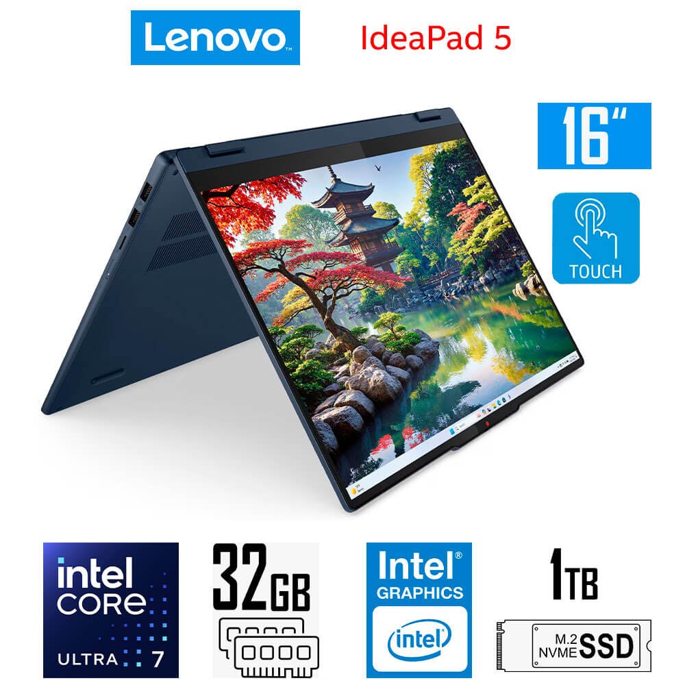 Laptop Gamer Lenovo IdeaPad 5 16IAL10 (2-en-1), Core Ultra 7-255U, Intel Graphics, 32GB RAM, 1TB SSD, 16" WUXGA Tactil Lenovo IdeaPad 5 16IAL10 (2-en-1) 83KS001BUS (1)