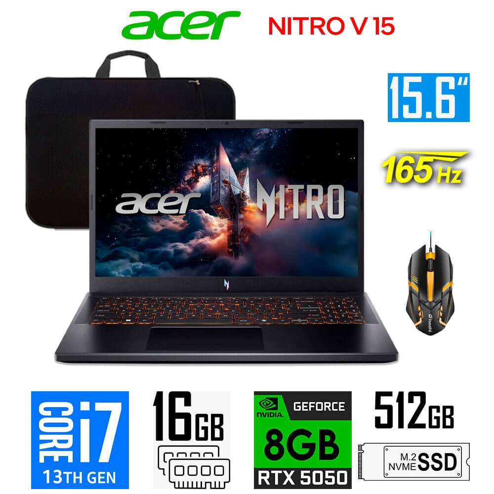 Laptop Gamer Acer Nitro V 15 ANV15, Core i7-13620H, 8GB RTX5050, 16GB RAM, 512GB SSD, 15.6" FHD 165Hz Acer Nitro V 15 ANV15-52-778V (0)