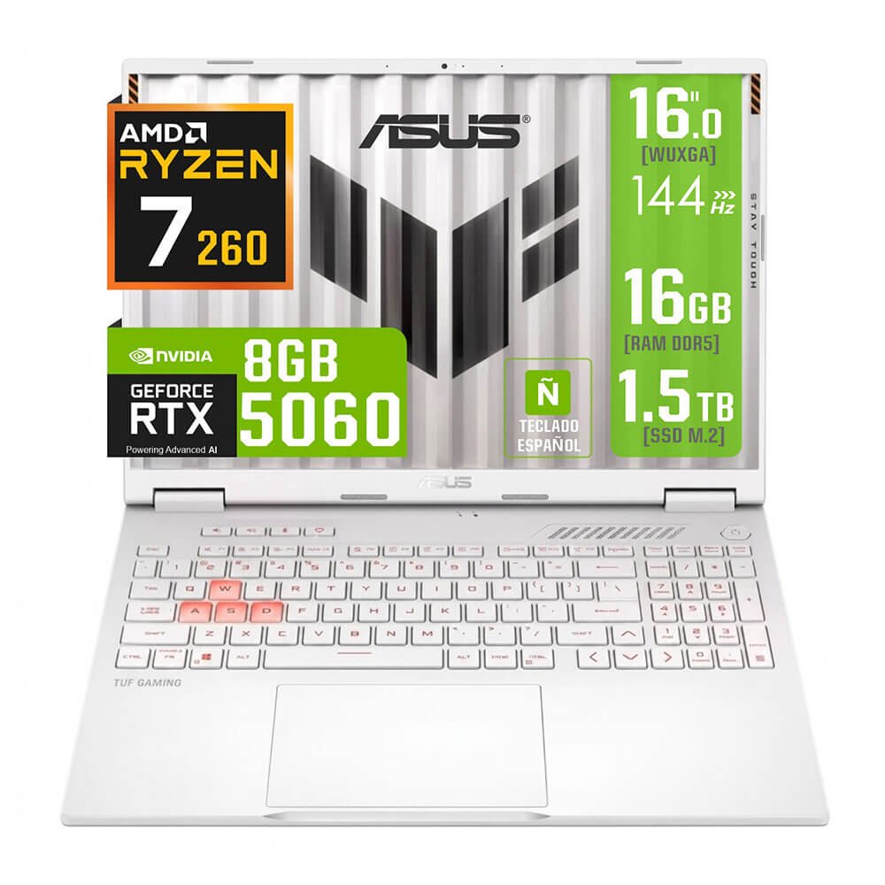 Laptop Gamer Laptop gamer Asus TUF Gaming A16 FA608, Ryzen 7-260, 8GB RTX5060, 16GB RAM, 1.5TB SSD, 16" WUXGA 144Hz Asus TUF Gaming A16 FA608UMI-TU255 (01)