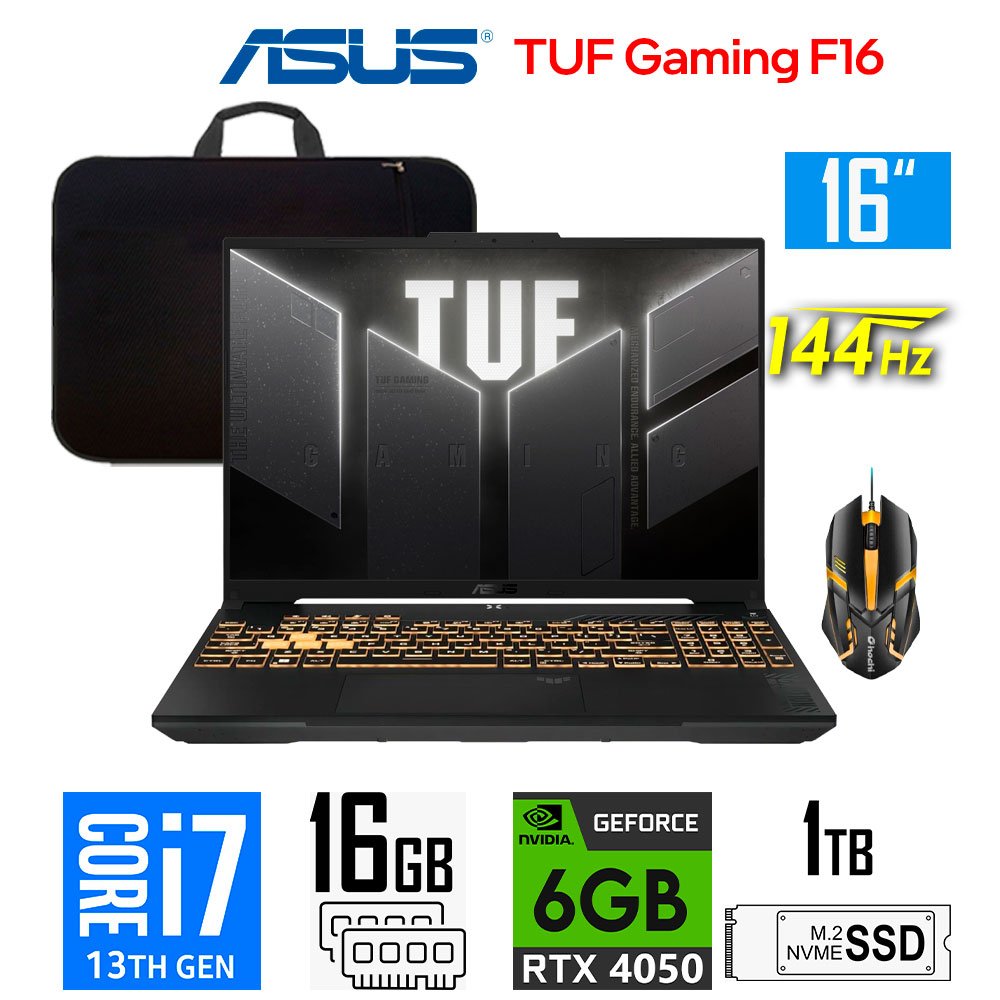 Laptop Gamer Asus TUF Gaming F16 FX607, Core i7-13620H, 6GB RTX4050, 16GB RAM, 1TB SSD, 16" FHD+ 144Hz Asus TUF Gaming F16 FX607VU-RL095