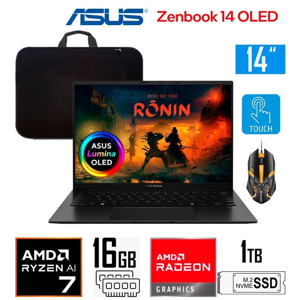 Laptop Gamer Laptop Asus Zenbook 14 OLED, Ryzen AI 7-445, AMD Radeon Graphics, 16GB RAM, 1TB SSD, 14" WUXGA Tactil Laptop Asus Zenbook 14 OLED UM3406GA-WS76T