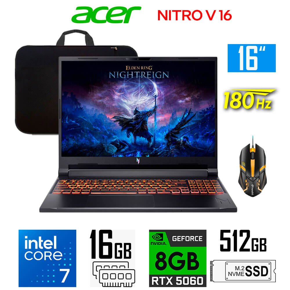Laptop Gamer Laptop gamer Acer Nitro V 16, Core 7-240H, 8GB RTX5060, 16GB RAM, 512GB SSD, 16" WUXGA 180Hz Laptop gamer Acer Nitro V 16 ANV16-72-70F4