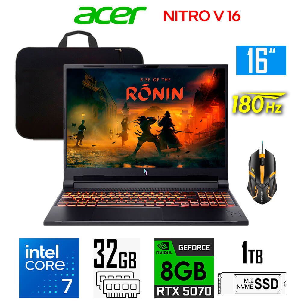 Laptop Gamer Laptop gamer Acer Nitro V 16, Core 7-240H, 8GB RTX5070, 32GB RAM, 1TB SSD, 16" WUXGA 180Hz Laptop gamer Acer Nitro V 16 ANV16-72-72ZY (0)