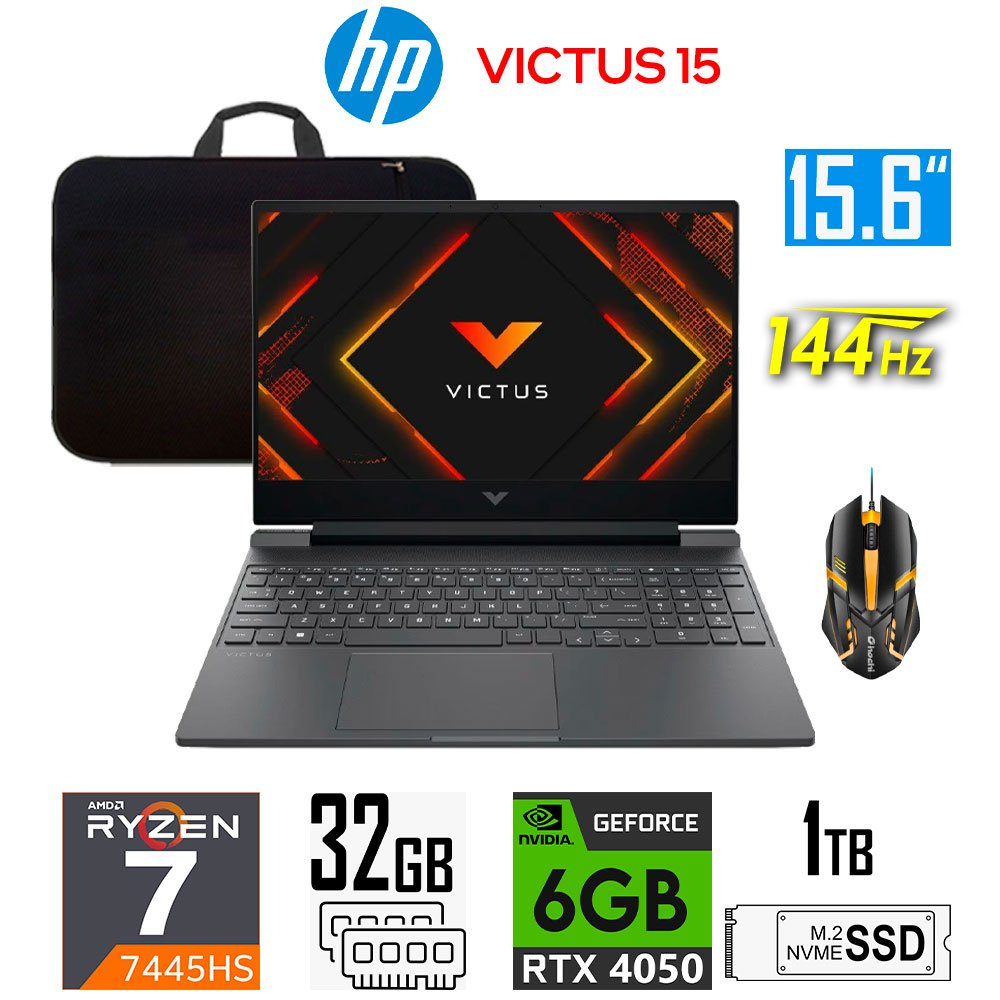 Laptop Gamer Laptop gamer HP Victus 15-fb, Ryzen 7-7445HS, 6GB RTX4050, 32GB RAM, 1TB SSD, 15.6" FHD 144Hz HP Victus 15-fb3049la (01)